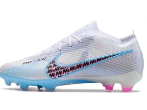 Chuteira de campo Nike Air Zoom Mercurial Vapor XV Elite branco com detalhes ciano e rosa