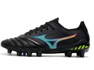 Chuteira Campo Mizuno MORELIA NEO III Preto Com Detalhes Verde e Azul