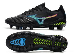 Chuteira Campo Mizuno MORELIA NEO III Preto Com Detalhes Verde e Azul