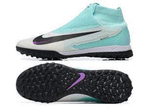 Chuteira Society Nike Phantom GX Elite DF Link Ciano, Branco e Preto Cano Alto