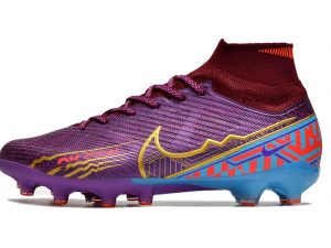 Chuteira Campo Infantil Nike Air Zoom Mercurial Superfly IX Elite Cano Alto Roxo e Ciano