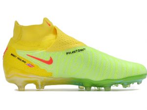 Chuteira Campo Infantil Nike Phantom GX Elite Amarelo e Verde Cano Alto